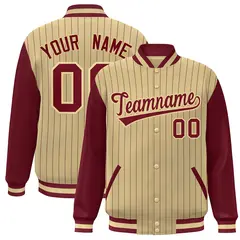 Khaki Crimson Stripe Varsity Bomber Jacket with Raglan Sleeves 1
