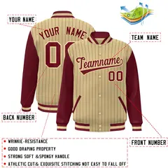 Khaki Crimson Stripe Varsity Bomber Jacket with Raglan Sleeves 2