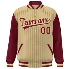 Khaki Crimson Stripe Varsity Bomber Jacket with Raglan Sleeves 3