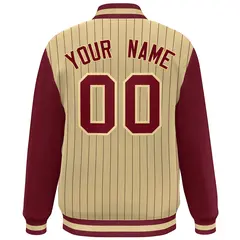 Khaki Crimson Stripe Varsity Bomber Jacket with Raglan Sleeves 4