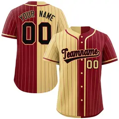 Khaki Crimson Two Tone Striped Authentic Baseball Jersey 1