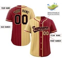 Khaki Crimson Two Tone Striped Authentic Baseball Jersey 2