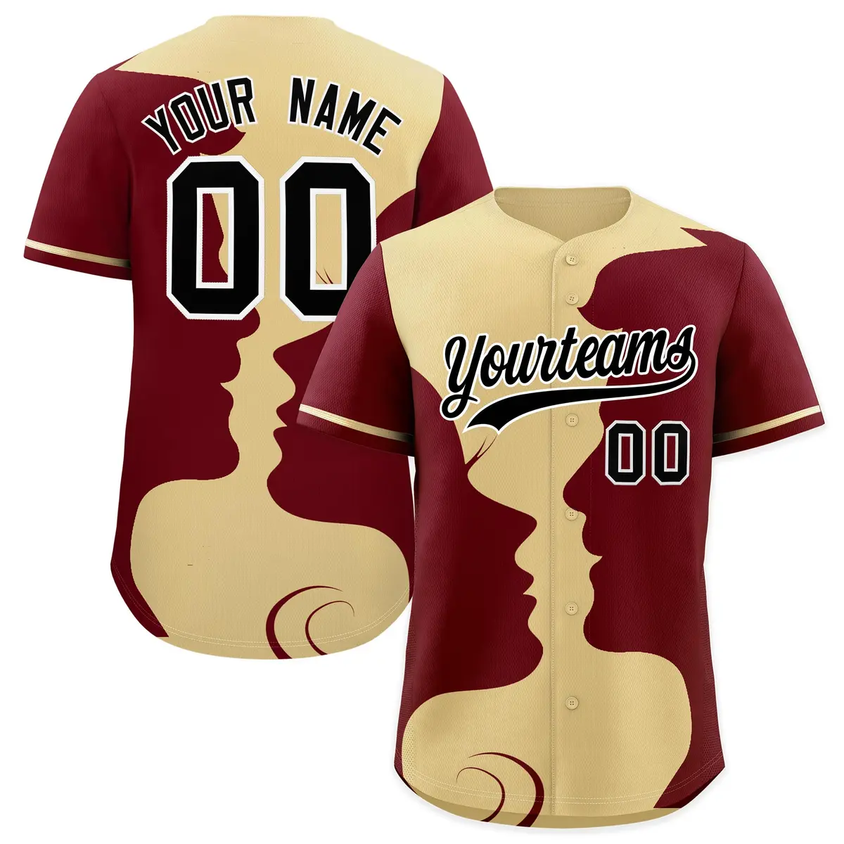Khaki Crimson Valentine's Day Couple Silhouettes Baseball Jersey