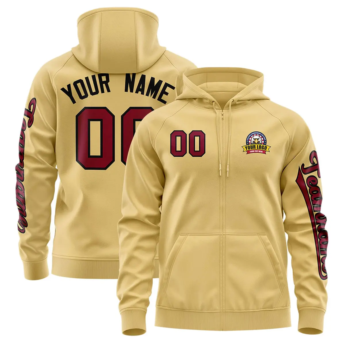 Khaki Crimson Varsity Full-Zip Letterman Jacket Hoodie