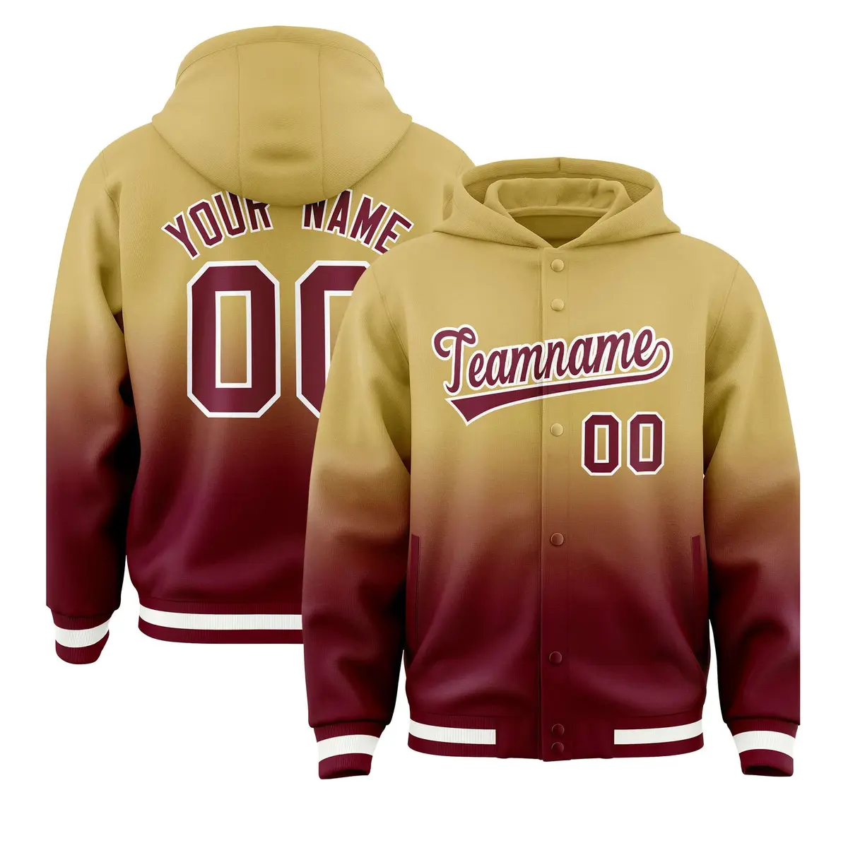 Khaki Crimson Varsity Letterman Gradient Hoodie Jacket