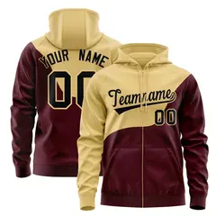 Khaki Crimson Wave Color Block Varsity Full-Zip Letterman Hoodie