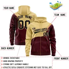 Khaki Crimson Wave Color Block Varsity Full-Zip Letterman Hoodie 4