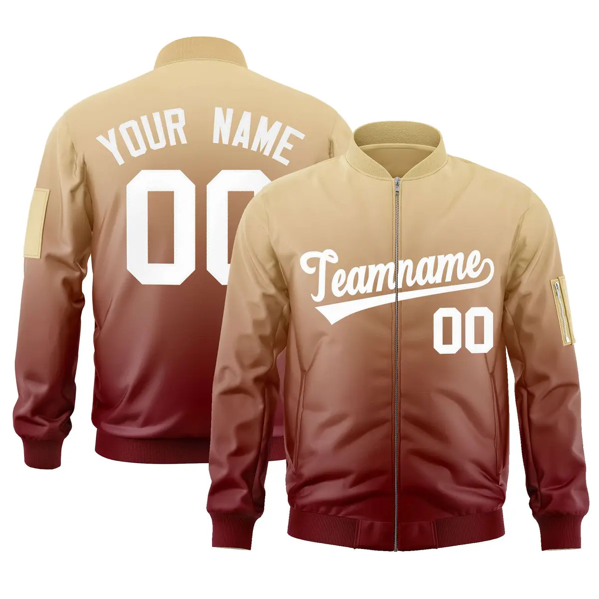 Khaki Crimson-White Gradient Varsity Letterman Bomber Jacket