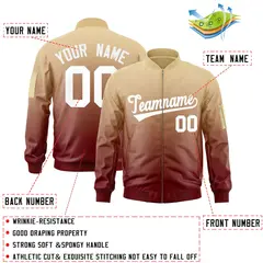 Khaki Crimson-White Gradient Varsity Letterman Bomber Jacket 2