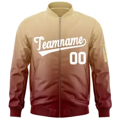Khaki Crimson-White Gradient Varsity Letterman Bomber Jacket 3
