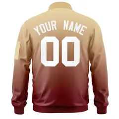 Khaki Crimson-White Gradient Varsity Letterman Bomber Jacket 4