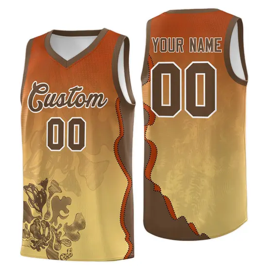 Khaki Dark Orange Illusion Flower Gradient Basketball Jersey
