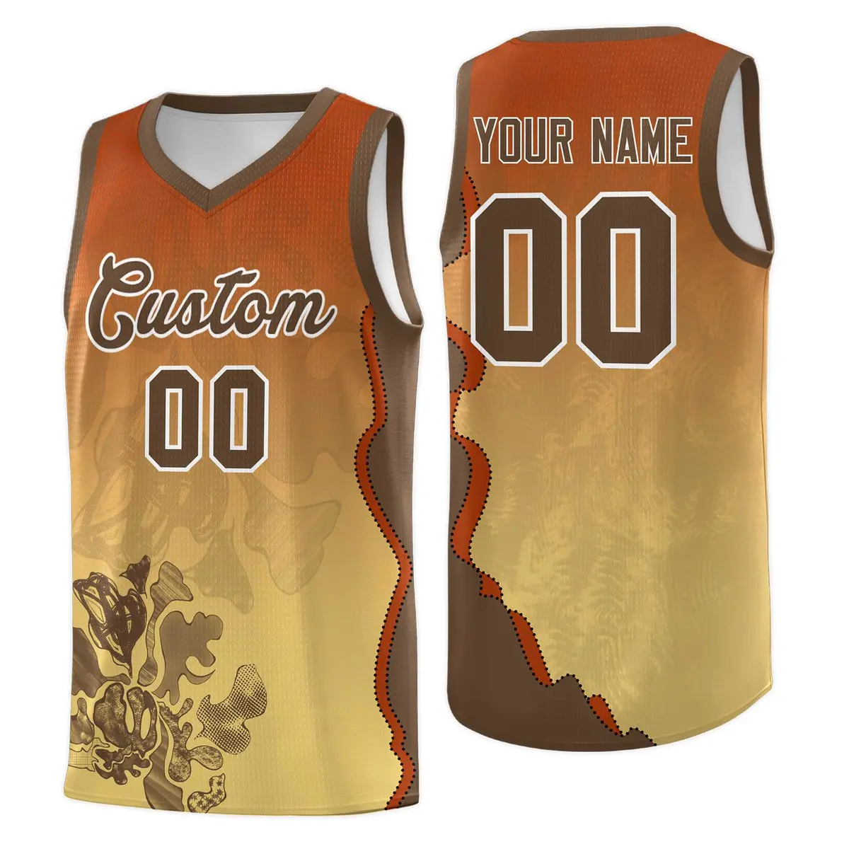 Khaki Dark Orange Illusion Flower Gradient Basketball Jersey