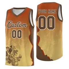 Khaki Dark Orange Illusion Flower Gradient Basketball Jersey 1