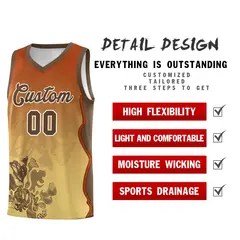 Khaki Dark Orange Illusion Flower Gradient Basketball Jersey 2