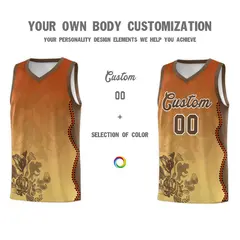 Khaki Dark Orange Illusion Flower Gradient Basketball Jersey 3
