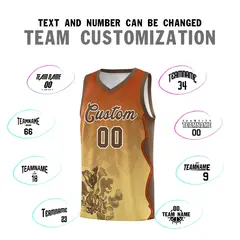 Khaki Dark Orange Illusion Flower Gradient Basketball Jersey 4