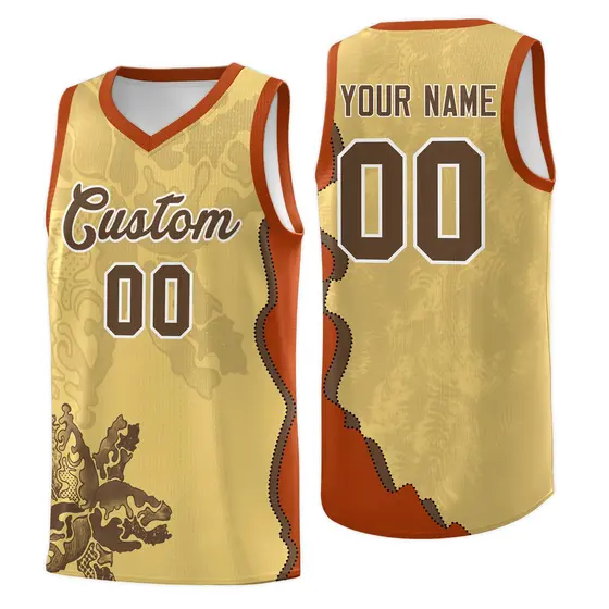 Khaki Dark Orange Illusion Flower Graffiti Basketball Jersey