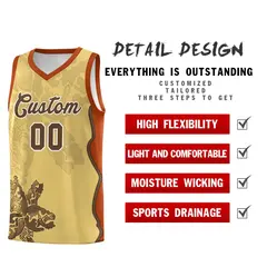 Khaki Dark Orange Illusion Flower Graffiti Basketball Jersey 2