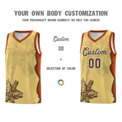 Khaki Dark Orange Illusion Flower Graffiti Basketball Jersey 3