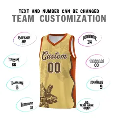 Khaki Dark Orange Illusion Flower Graffiti Basketball Jersey 4