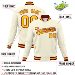 Khaki Gold-Crimson Varsity Full-Snap Letterman Jacket 4