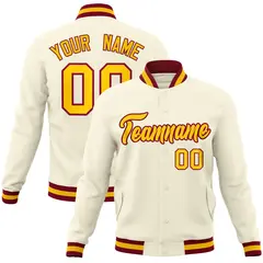 Khaki Gold-Crimson Varsity Full-Snap Letterman Jacket 1