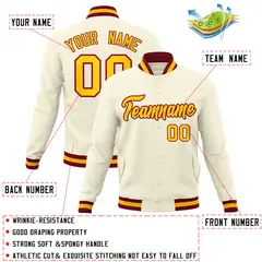 Khaki Gold-Crimson Varsity Full-Snap Letterman Jacket 4