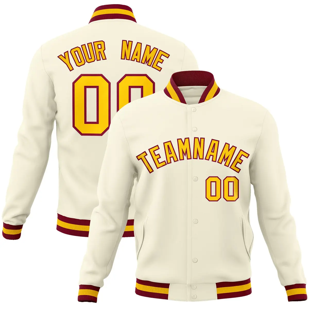 Khaki Gold-Crimson Varsity Full-Snap Letterman Jacket