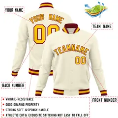 Khaki Gold-Crimson Varsity Full-Snap Letterman Jacket 4