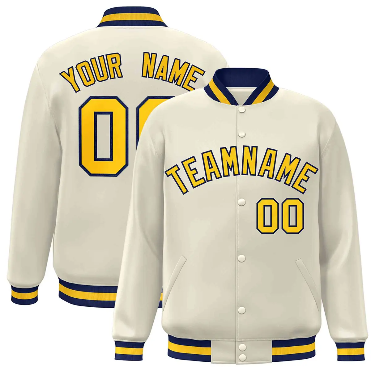 Khaki Gold-Navy Classic Varsity Full-Snap Letterman Jacket