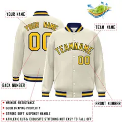 Khaki Gold-Navy Classic Varsity Full-Snap Letterman Jacket 2