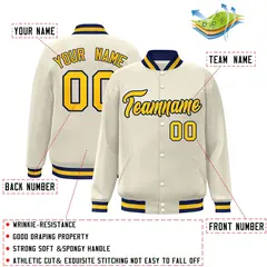 Khaki Gold-Navy Classic Varsity Full-Snap Letterman Jacket 2