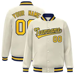 Khaki Gold-Navy Classic Varsity Full-Snap Letterman Jacket 1