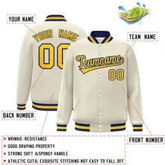 Khaki Gold-Navy Classic Varsity Full-Snap Letterman Jacket 2