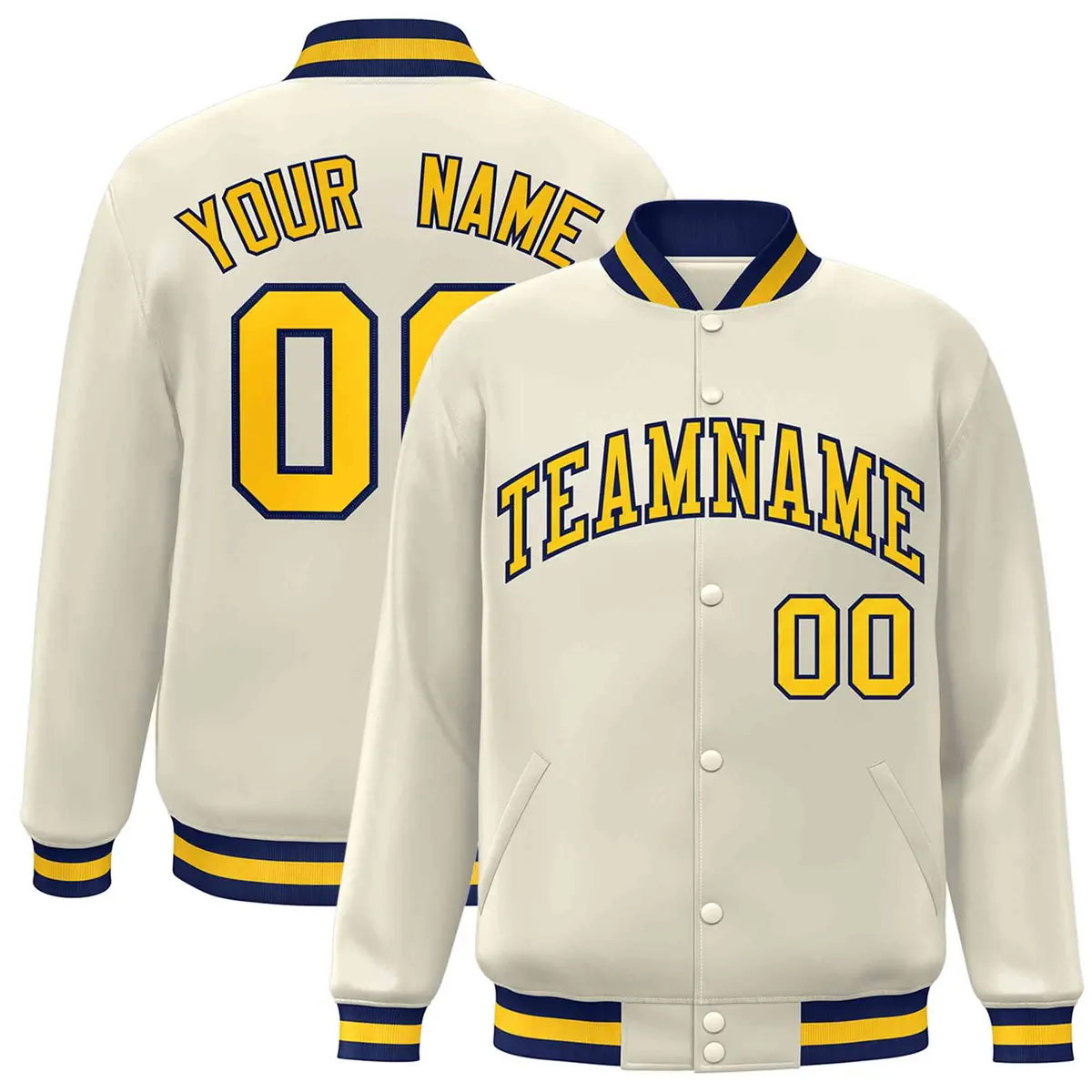 Khaki Gold-Navy Classic Varsity Full-Snap Letterman Jacket