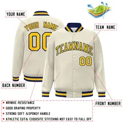 Khaki Gold-Navy Classic Varsity Full-Snap Letterman Jacket 2