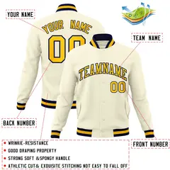Khaki Gold-Navy Classic Varsity Full-Snap Letterman Jacket 4