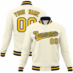 Khaki Gold-Navy Classic Varsity Full-Snap Letterman Jacket 1