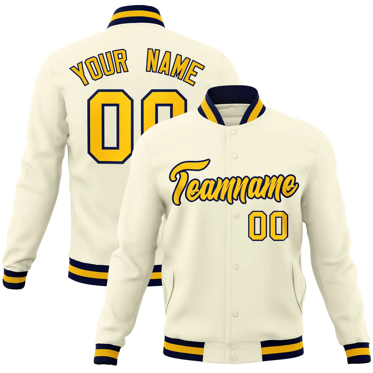 Khaki Gold-Navy Classic Varsity Full-Snap Letterman Jacket
