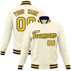 Khaki Gold-Navy Classic Varsity Full-Snap Letterman Jacket 1