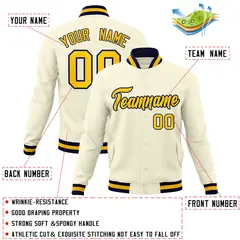 Khaki Gold-Navy Classic Varsity Full-Snap Letterman Jacket 4