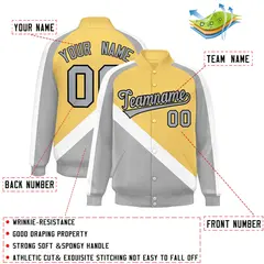 Khaki Gray Raglan Full-Snap Letterman Baseball Jacket 2