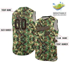 Khaki Green-Brown Camo Sleeveless Authentic Baseball Jersey 2