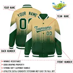 Khaki Green Gradient Polka Dot Full-Snap Letterman Baseball Jacket 2