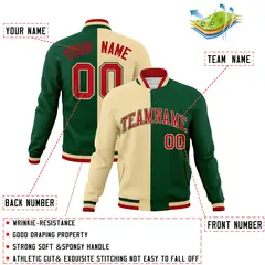 Khaki Green-Green Two Tone Split Varsity Full-Snap Letterman Jacket 4