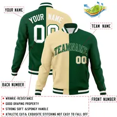 Khaki Green-Green Two Tone Split Varsity Full-Snap Letterman Jacket 4