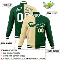 Khaki Green-Green Two Tone Split Varsity Full-Snap Letterman Jacket 4