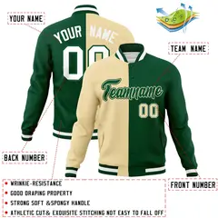 Khaki Green-Green Two Tone Split Varsity Full-Snap Letterman Jacket 4