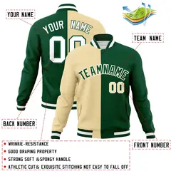 Khaki Green-Green Two Tone Split Varsity Full-Snap Letterman Jacket 4